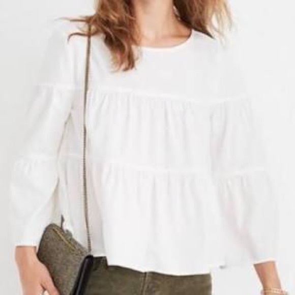 Madewell tiered button back bell sleeve boho top szS - Picture 5 of 14